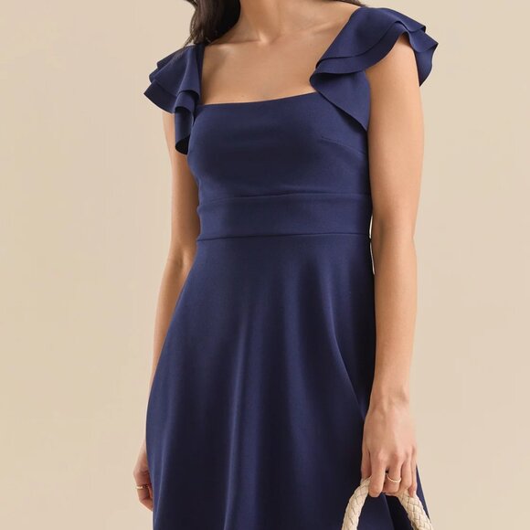 Altar'd State Maia Mini Dress Navy Solid Color Flirty Fit and Flare zip up dress - Picture 5 of 7